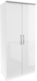 Kleiderschrank "Optima" Schrank 90 cm weiß Hochglanz 2-Türig