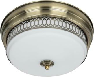 Licht-Erlebnisse Deckenleuchte BROOKS, ohne Leuchtmittel, in Messing Antik Weiß IP44 2-flammig E27 D: 35 cm Glas Metall BROOKS