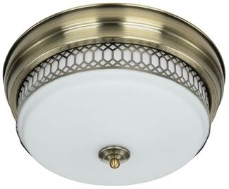 Licht-Erlebnisse Deckenleuchte BROOKS, ohne Leuchtmittel, in Messing Antik Weiß IP44 2-flammig E27 D: 35 cm Glas Metall BROOKS