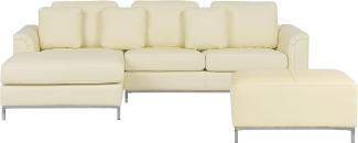 Ecksofa Leder beige rechtsseitig mit Ottomane OSLO