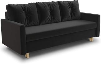 Schlafsofa Rico - Couch mit Schlaffunktion Sofa mit Bettkasten Bettfunktion Bettsofa Skandinavisch Polstergarnitur Bonell-Ferderkern Velours (Schwarz (Kronos 07))