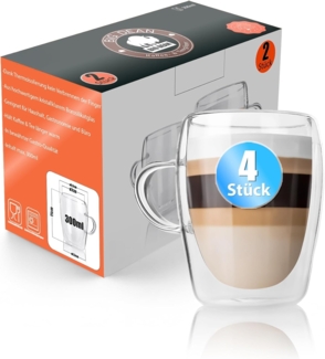 BigDean 4 Stück doppelwandige Latte Macchiato Gläser mit Henkel 300 ml – hochwertige Teegläser in Geschenkverpackung