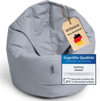 BubiBag Sitzsack für Erwachsene -Indoor Outdoor XL Sitzsäcke, Sitzkissen oder als Gaming Sitzsack, geliefert mit Füllung (125 cm Durchmesser, grau)
