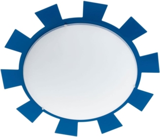 Wand-/Deckenleuchte, Stahl blau, Glas weiß, D 35 cm