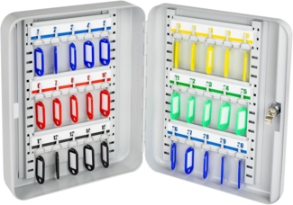 HMF Schlüsselkasten Schlüsselkasten abschließbar Schlüsselschrank (inkl. Schlüsselanhänger), mit verstellbaren Hakenleisten, 30 x 24 x 7,5 cm, Lichtgrau
