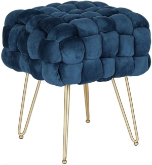 Vente-unique - Niedriger Hocker - Samt & goldfarbenes Metall - Blau - ESMEA