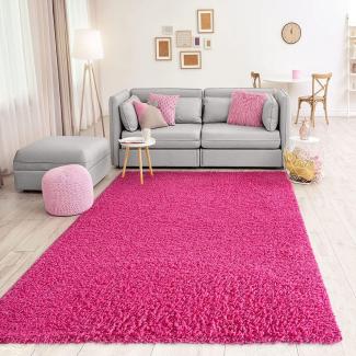 VIMODA Teppich Prime Shaggy Hochflor Langflor Einfarbig Modern Pink Rosa für Wohnzimmer, Schlafzimmer, Maße:120x170 cm