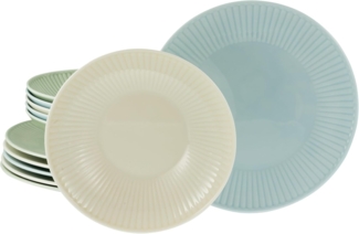 CreaTable Tafelservice Valencia Pastell, Tafel-Service 12-tlg (12-tlg), 6 Personen, Porzellan, Elegant, Boho Chic