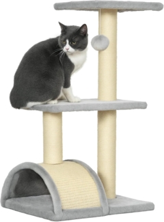 PawHut Kratzbaum mit Plüschballen, Sisalstämme, Plattform, Kratzbrett, für mittelgroße Katzen, Hellgrau
