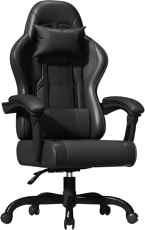 JUMMICO Massage Gaming Stuhl, Bürostuhl Ergonomisch mit Lendenwirbelstütze, Computerstühle Racing Bürostühle Gaming Sessel,Schreibtischstuhl 150kg Belastbarkeit, DunkelSchwarz