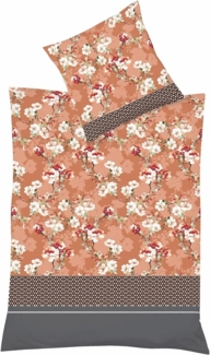 Fleuresse Aspen Biber Bettwäsche 155x220 Rosen Streifen apricot braun 434288-03
