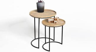LIFA LIVING Runde Couchtische im 2er Set, 2 Vintage Kaffeetische aus Metall und MDF-Holz in Halbmond Optik, äußerst stabile Beistelltische, bis zu 15 kg Belastbarkeit