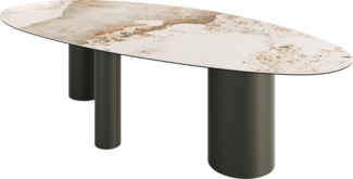 Esstisch Edge Oval 280x130 Keramik Minas Melange Weiß-Beige Troa Metall Effektfinish Titan