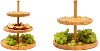 Relaxdays Etagere Bambus H: 25 cm D: 30 cm 3-stöckige Obstetagere aus Holz mit 3 runden Schalen zur Ablage, Natur & Etagere Bambus H: 25 cm D: 25 cm 2-stöckige Obstetagere aus Holz