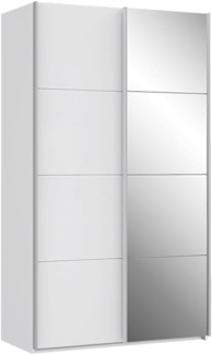 FORTE Sapporo Weißer Kleiderschrank 120, moderner Schrank, Schmaler Kleiderschrank mit Spiegel, Spiegelfront, Schwebetüren, Holzwerkstoff, Weiß, 120,1 cm breit x 210,5 cm hoch x 61,2 cm tief