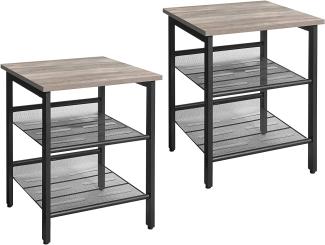 Vasagle Nachttische, Beistelltisch-Set, 2er-Set Sofatische, kleine Couchtische mit verstellbaren Gitterablagen, Wohnzimmer, Schlafzimmer, Flur, stabil, Industrie-Design, Greige-schwarz LET024B02