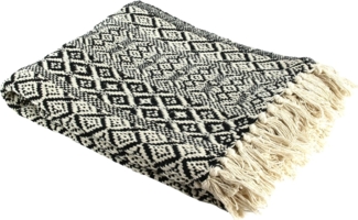 Decke Ethno-Stil, 150 x 120 x 1 cm, Ecru Schwarz