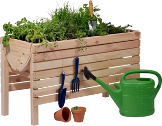 dobar® 58196e großes Hochbeet | Erhöhtes Gemüsebeet | Kräuterbeet aus Holz | Pflanzkasten für Balkon/Garten/Terrasse | Salatbeet für die Anzucht | 100 x 45 x 60 cm | Natur