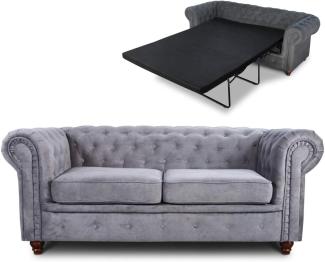 Schlafsofa Chesterfield Asti Bis 2-Sitzer, Sofa mit Schlaffunktion, Couch 2-er, Couchgarnitur, Sofagarnitur, Holzfüße - Glamour Design (Grau (Capri 09))