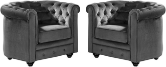 Vente-unique - Sessel 2er-Set - Samt - Anthrazit - CHESTERFIELD