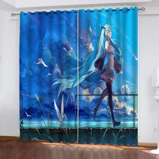 Fgolphd Verdunkelungsvorhang-Set 3D-Druck Anime Cartoons Hatsune Miku Vorhänge Für Kinderzimmer Schiebegardine Blickdicht Für Dekoration Wohnzimmer Esszimmer (100×140(BxH),14)