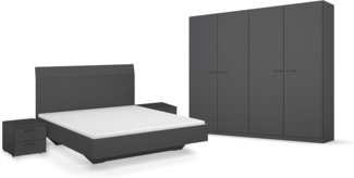Rauch Möbel Florenz Schlafzimmer, Grau metallic, Schwarz, bestehend aus Bett mit Liegefläche 180x200 cm inklusive 2 Nachttische und Drehtürenschrank BxHxT 226 x 210 x 54 cm