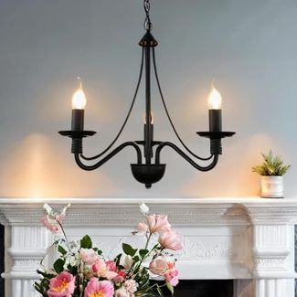 Licht-Erlebnisse Kronleuchter ROZA, ohne Leuchtmittel, Schwarzer Pendelleuchte Metall rustikal Esstisch Wohnzimmer Lampe