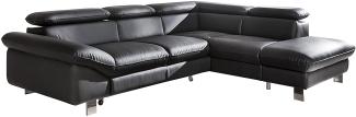 Mivano Ecksofa Driver mit Schlaffunktion und Stauraum / Ledersofa in L-Form mit Ottomane rechts / Inkl. verstellbare Kopfstützen / 266 x 73 x 214 / Kunstleder schwarz