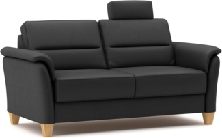 CAVADORE Leder 3er-Sofa Palera / Landhaus-Couch mit Federkern, Kopfstütze + massiven Holzfüßen / 179 x 89 x 89 / Leder Schwarz