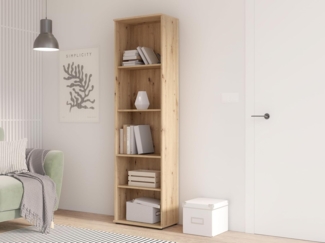 Forte NIKO Regal 50, Skandi-Bücherregal, 4 Einlegeböden, Holzwerkstoff, Wohn-/Schlafzimmer/Büro, Artisan Eiche Holzdekor, 50,2cm breit x 180,9 cm hoch x 29,1 cm tief