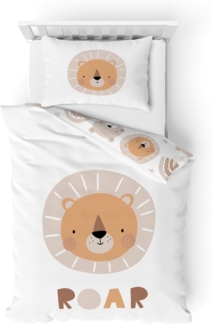 MTOnlinehandel Babybettwäsche Little Lion Biber in 100x135 + 40x60 cm, Löwe & Regenbogen, Tiere, 100% Baumwolle, 2 teilig, soft und kuschelweich für Babys und Kleinkinder