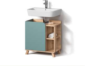 Livinity® Waschbeckenunterschrank Marano, Blau-Grau/Sonoma, 60 x 65 cm mit Tür und offenen Fächern