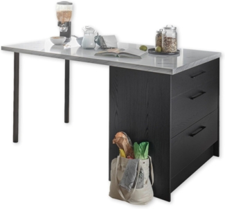 NEW YORK Moderne Kücheninsel freistehend in Graphit Schwarz, Marmor Optik FSC-zertifiziert - Geräumige Kochinsel mit Arbeitsplatte - 180 x 91 x 90 cm (B/H/T)