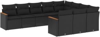 vidaXL 10-tlg. Garten-Sofagarnitur mit Kissen Schwarz Poly Rattan 3258737