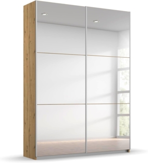 Rauch Möbel Reflect, Schwebetürenschrank, Kleiderschrank, Schrank mit Spiegel, 2-türig, 2 Spiegeltüren, inkl. Stoffkisten und weiterem Zubehör, Farbe Eiche Artisan, Holz, 131 x 191 x 59 cm