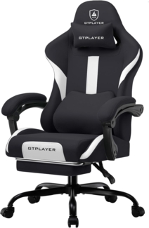 GTPLAYER Gaming Stuhl Bürostuhl Ergonomisch Gaming Sessel mit Kopfstütze und Cloud-Lendenkissen, Gepolstert Gaming Chair mit Fußstütze, Drehsessel,150kg Kapazität, schwarz