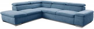 Cavadore Ecksofa Alkatraz / Großes Eck-Schlafsofa mit Ottomanen links und verstellbaren Kopfstützen/ Modernes Design / 274 x 66 x 228 cm / Blau