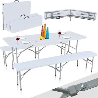 Strattore Bierzeltgarnitur, klappbar, Tisch und 2 Bänke, Kunststoff Weiß, Tisch 180 x 70 x 74 cm