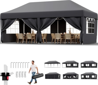 JUMMICO Pavillon 3x6 Wasserdicht Stabil Winterfest mit 6 Seitenwänden,Faltpavillon Höhe Verstellbar,partyzelt Pavillion UV Schutz 50+,Gartenpavillon Faltzelt für Garten, Innenhof, Camping,Gazebo Grau