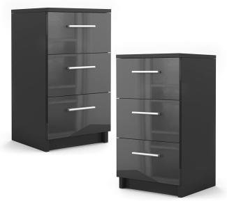 Vicco Nachtschrank Kommode Boxspringbett Nachttisch Nachtkommode Kommode Schrank - 3 Schubladen - 66cm hoch (Schwarz Hochglanz Front, 2er Set)