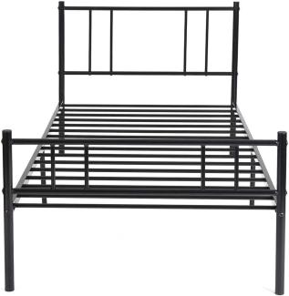 LiePu Modern Metallbett Einzelbett Gästebett, Bettgestell mit Lattenrost, Jugendbett Bettrahmen für Schlafzimmer Schlafsaal, 90 x 190 cm, Schwarz