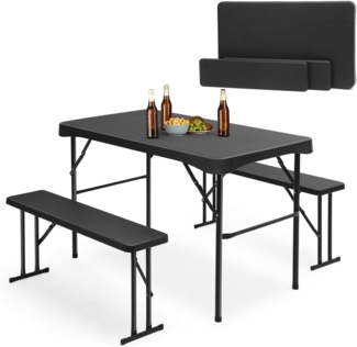 Sekey Bierzeltgarnitur Klappbar Kunststoff | 113 x 61 cm Esstisch Set mit 2 Bänken für 4 Personen | Festzeltgarnitur für drinnen - draußen | Biertisch Set Garten (Schwarz)