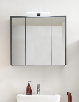 LEONE Spiegelschrank Bad mit LED-Beleuchtung in Graphit - Badezimmerspiegel Schrank mit viel Stauraum - 80 x 70 x 20 cm (B/H/T)