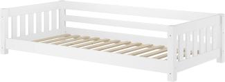 Weißes Bodenbett Kinderbett 90x200 Kiefer massiv Zubehör wählbar V-60.28-09WRollrost inkl.