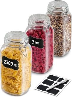 Praknu Vorratsglas 3 Einmachgläser mit Bügelverschluss Groß 2l - Mit Etiketten, Stift, Glas, (Set, 3-tlg), Luftdichte Deckel mit Dichtung, Vorratsbehälter für Lebensmittel