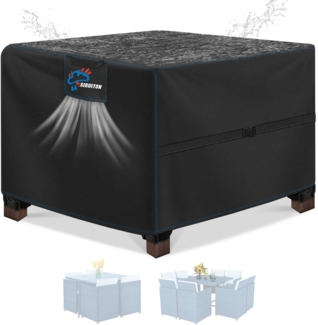 SIRUITON 120 x 120 x 74 cm Gartenmöbel Abdeckung mit Belüftungsöffnungen , Wasserdicht, Winddicht, UV-Beständiges, Schwerlast 420D Oxford Gewebe Schutzhülle für Gartentisch Sitzgruppe, Rechteckig -Schwarz