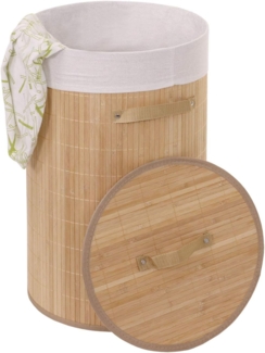 Wäschekorb HWC-C21, Laundry Wäschebox Wäschesammler Wäschebehälter Wäschetonne, Bambus rund 59x35cm 50l ~ naturfarben