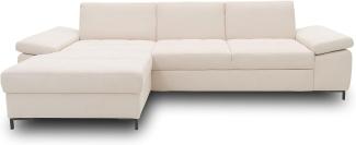 DOMO Collection Curacao Ecksofa, Eckcouch mit Federkern, Sofa mit Armlehnfunktion in L-Form, Schlaffunktion, Creme, 160 x 297 cm