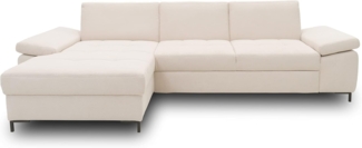DOMO Collection Curacao Ecksofa, Eckcouch mit Federkern, Sofa mit Armlehnfunktion in L-Form, Schlaffunktion, Creme, 160x297 cm