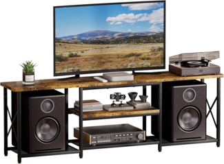 Yorbay Lowboard TV Schrank für Fernseher bis zu 70 Zoll,160 Breite mit offene Fächer, Schwarz & Retro Holzfarben - Für Wohnzimmer & Schlafzimmer